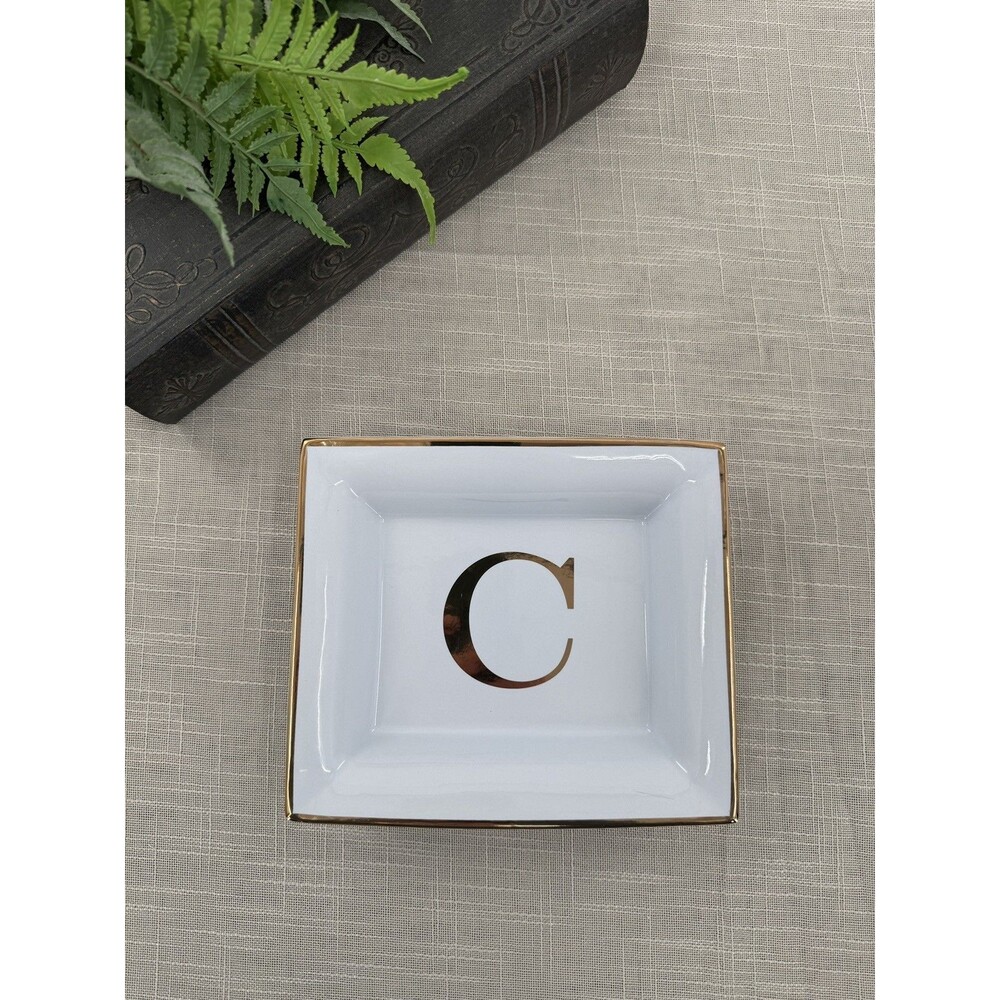 Pottery Barn monogram “C” trinket dish white with gold BSR her+project